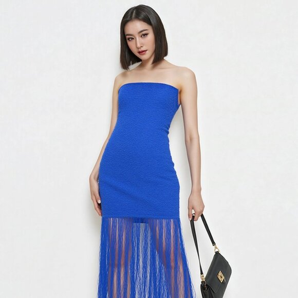 NWT WOW CULTURE Royal Blue Fringe Halter Dress, Size S (BB1327) - Picture 1 of 2